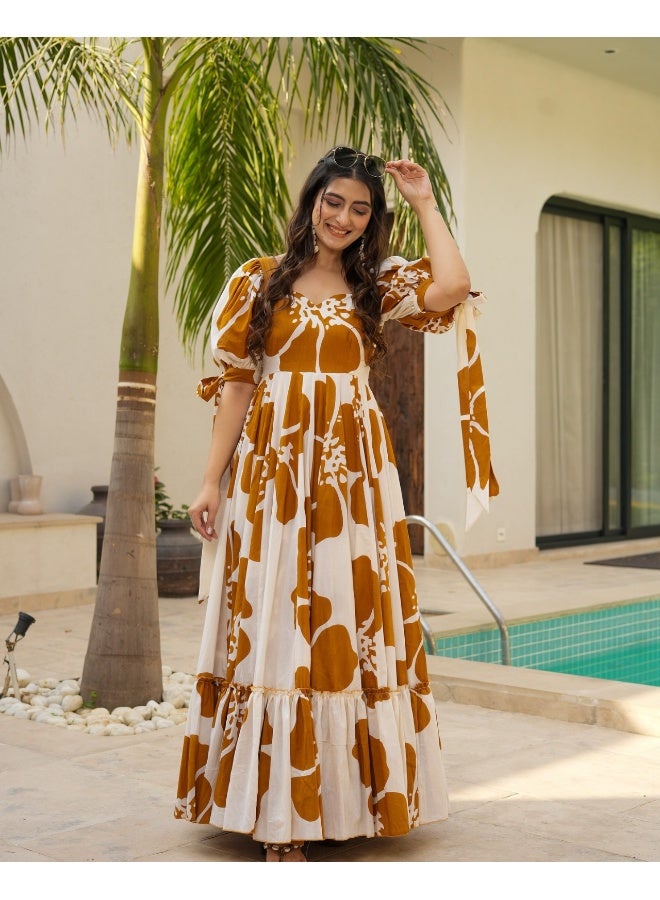 VISHVA CREATION Brown Floral Print Maxi Dress for Women - Image 2